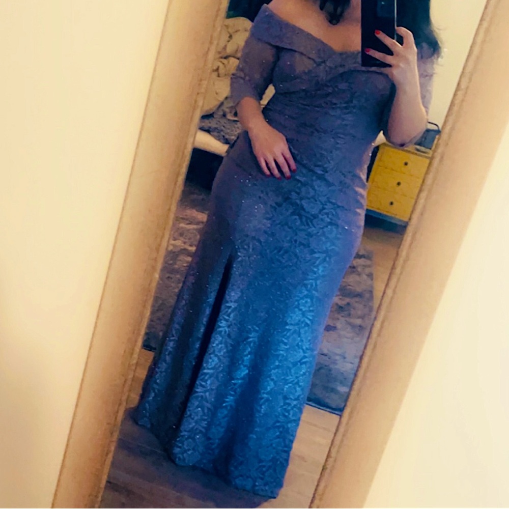 Oleg Cassini off the shoulder v-neck ruched mother of the bride dress, size 12